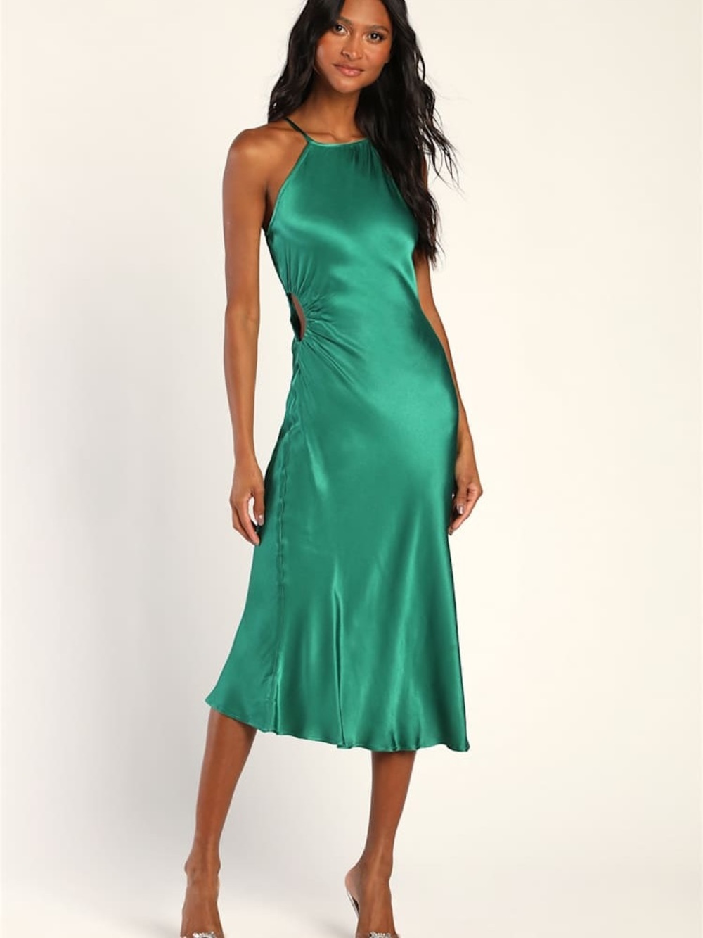 LULUS Satin Halter Midi Dress